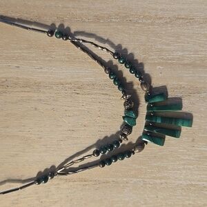 Malachite 20" Necklace In Liquid Silver Assorted Silver Beads So Attractive